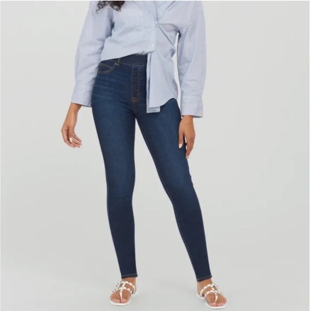 Spanx Ankle Skinny Jean in Midnight Shade Pul On‎ High Waist Size M Dark Blue